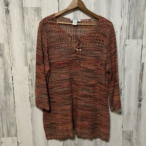 S34 multicolored orange knit sweater with beads long sleeve boho plus size 1X